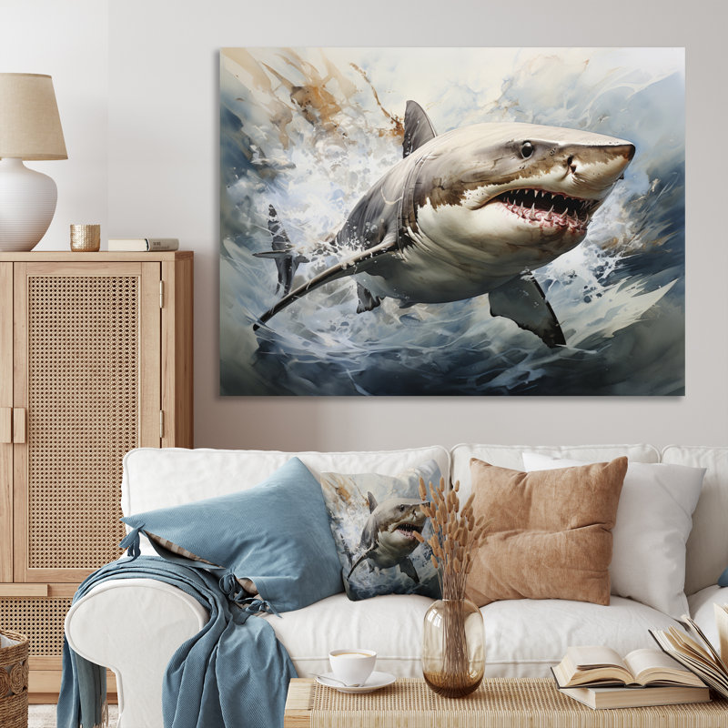 " Gray Shark Silent Hunter I ", 30" H x 40" W x 1.5" D, Wrapped Canvas
