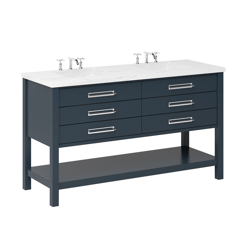 Kiawah Double Drawer Bath Vanity, Hague Blue, Polished Chrome, 72"