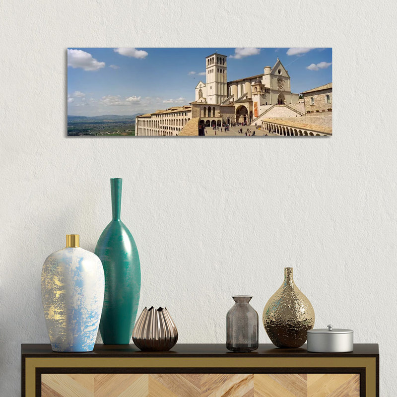 Tourists At A Church, Basilica Of San Francisco, Assisi, Perugia Province, Umbria, Italy - Wrapped Canvas Panoramic Print