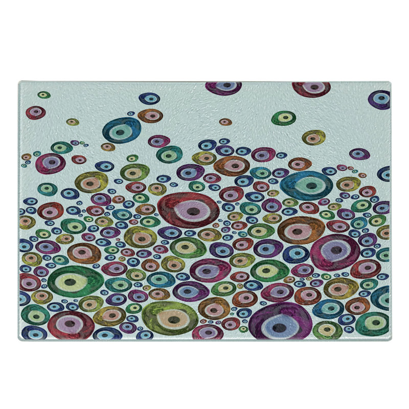 Ambesonne Ethnic Tempered Glass Cutting Board Evil Eye Pattern Multicolor