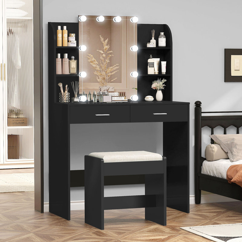 Ensemble coiffeuse avec 2 tiroirs Victorene, Noir