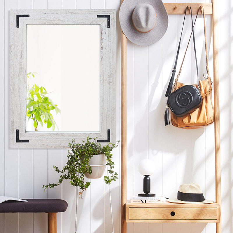 Forbell Wood Wall Mirror, White, 32" x 24"