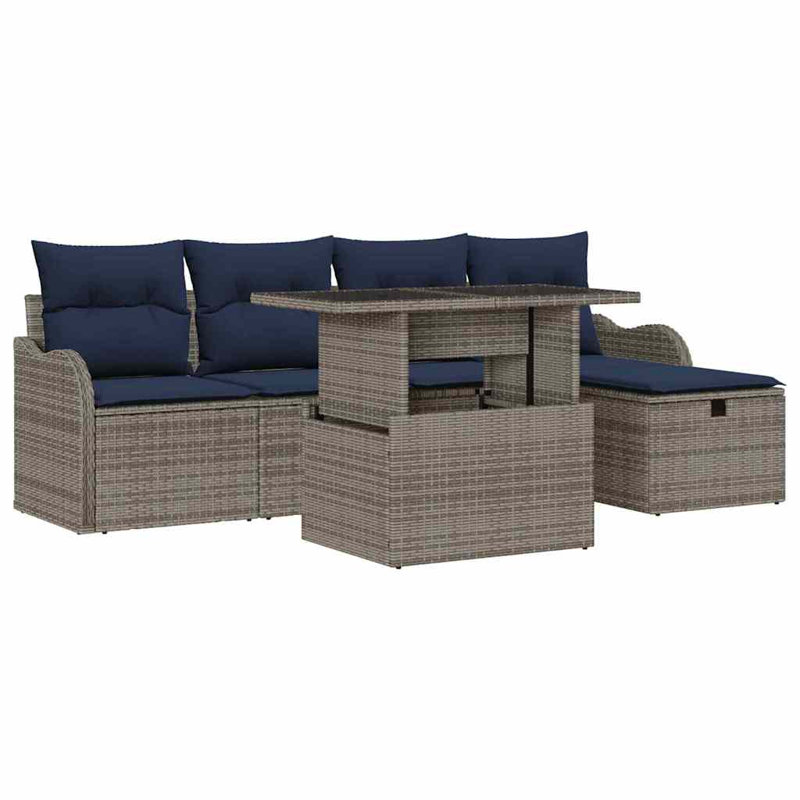 Ensemble de canapé de jardin avec coussin 6 pièces vidaXL, Coussin bleu marine / structure grise