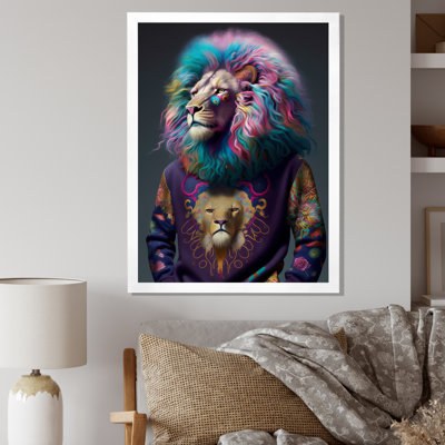 Lion frais avec un chandail flamboyant