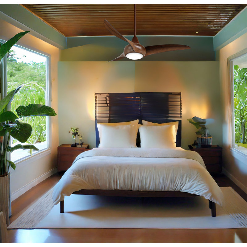 44'' Wave 3 - Blade Standard Ceiling Fan with Remote Control, Distressed Koa