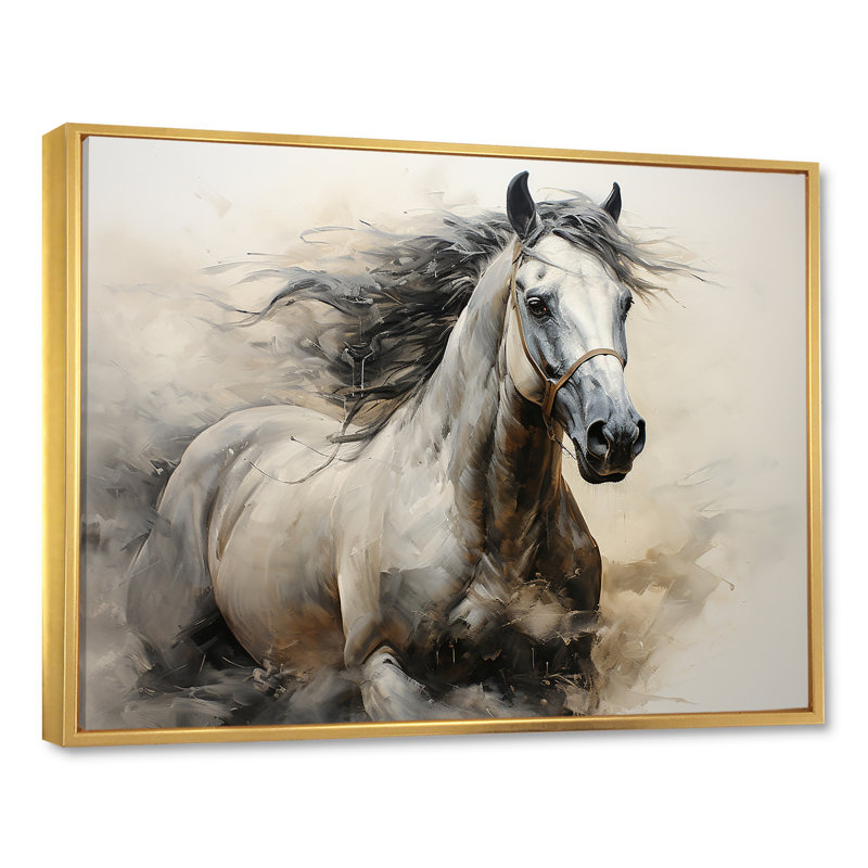 Hooves in Harmony Horse I - cheval, art mural, H 34 po x l 44 po x P 1,5 po, Cadre flottant doré