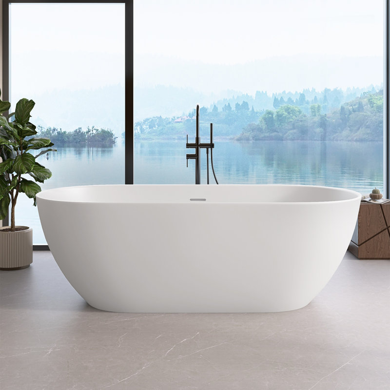 Baignoire de trempage autoportante moderne à surface solide de 63 po x l 31 po avec trop-plein de couleur blanche matte