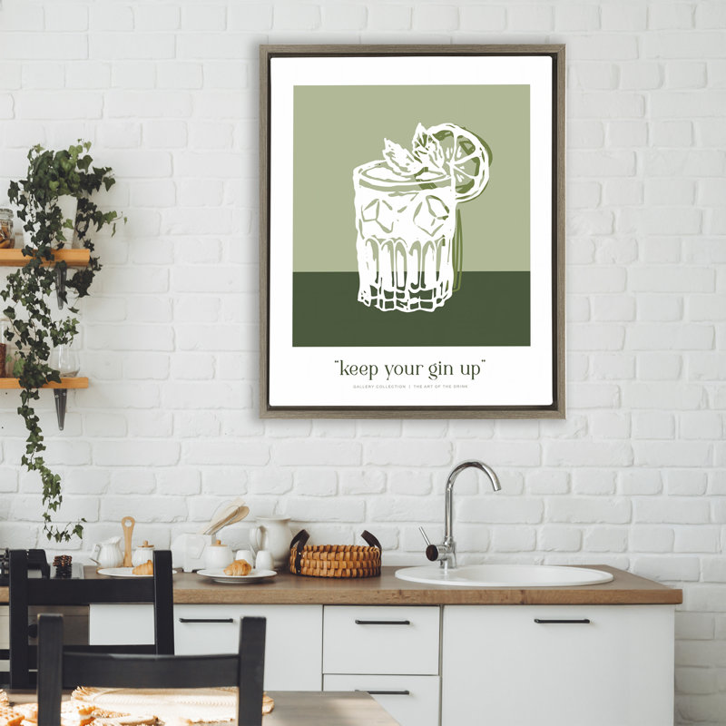 Cadre flottant vert Keep Your Gin Up, design par Lettré et doublé, H 31 po x l 25 po, Cadre flottant orme Montalcino