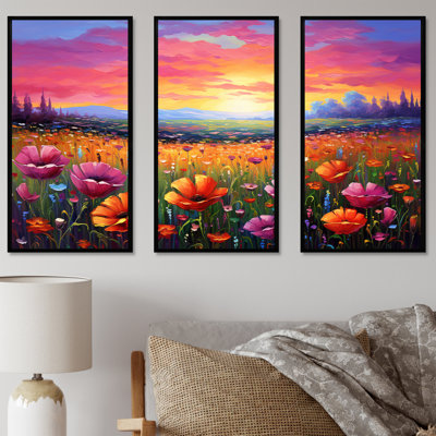 «Calming Pastel Horizon Flowers Fields I», ensemble de reproductions d'art mural
