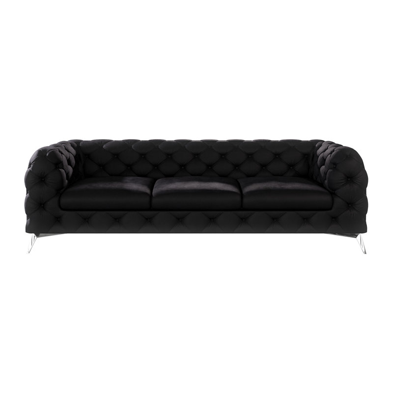  3 seater Chesterfield Sofa with Silver Metal Legs, Black