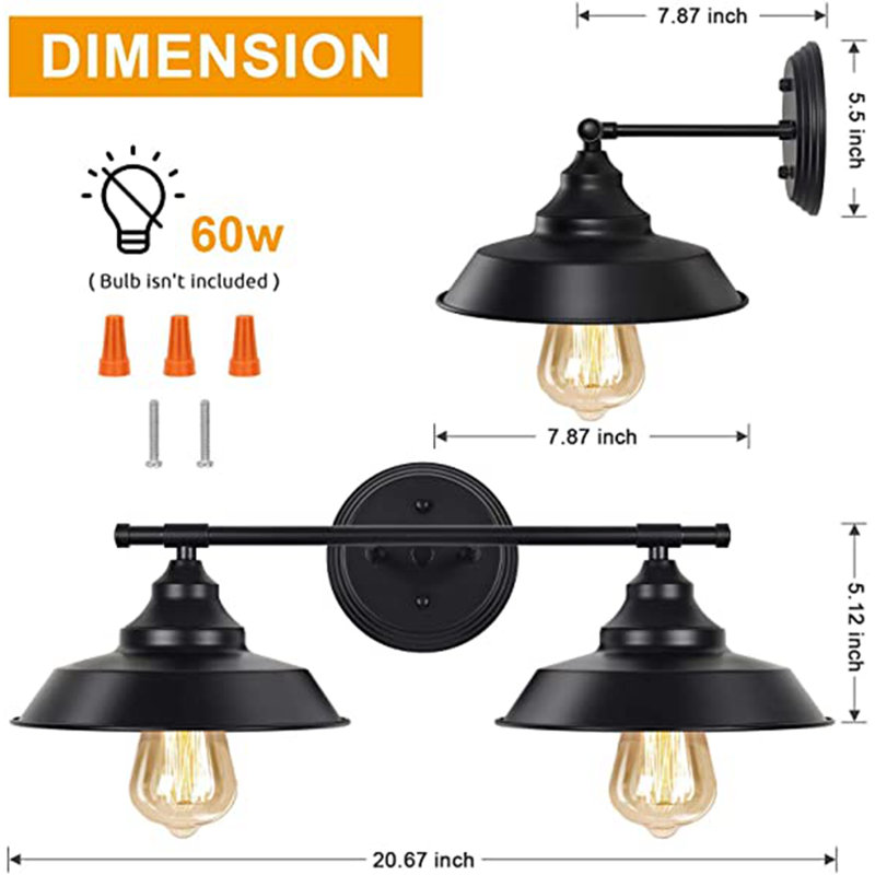 Applique à bras noire à 2 lumières