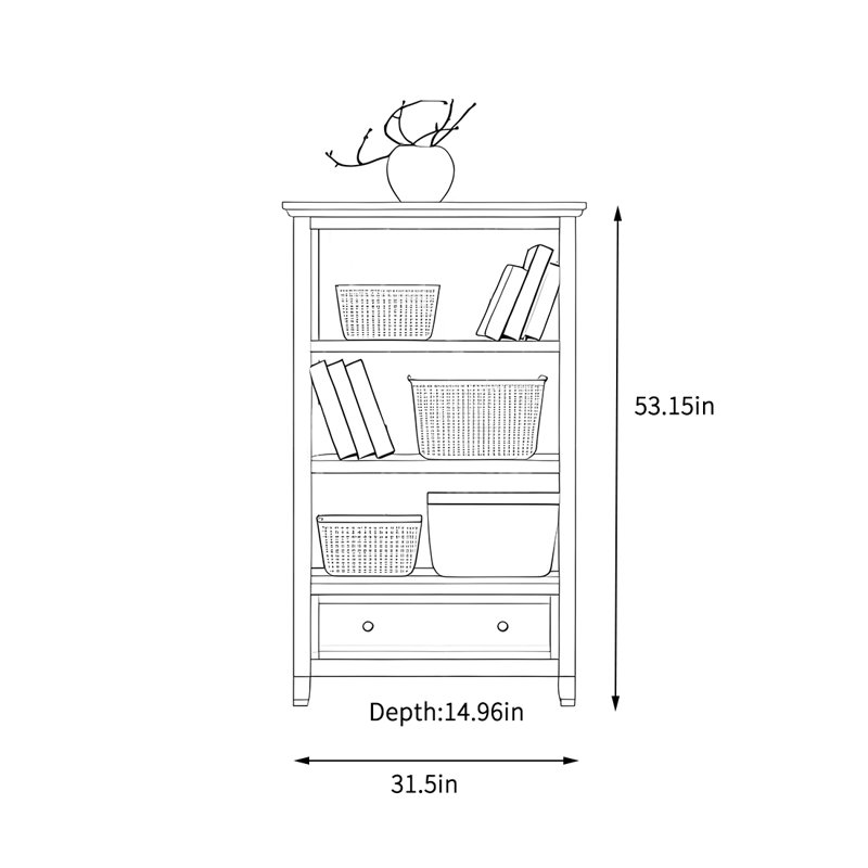 Simple and multi-functional storage cabinet, (3 Shelves) 53.15"H x 31.5"W x 14.96"D