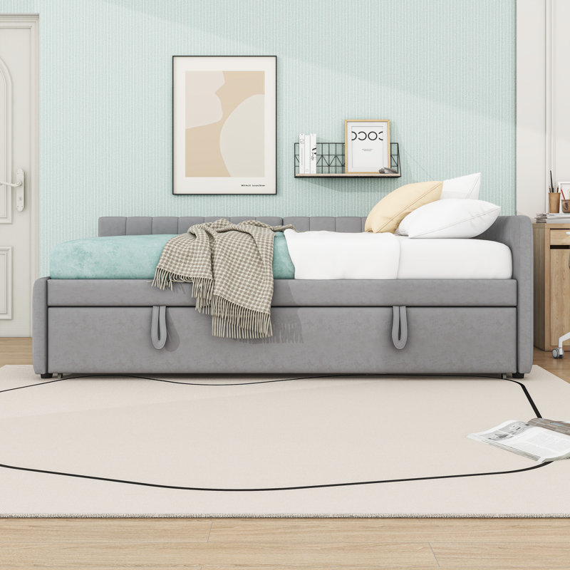 Full Upholstered Daybed with Trundle, Gray