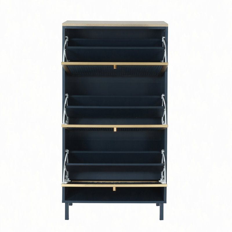 Range-chaussures 3 portes en métal, armoire de rangement pour chaussures autoportante moderne, rotin en métal, pour vestibule