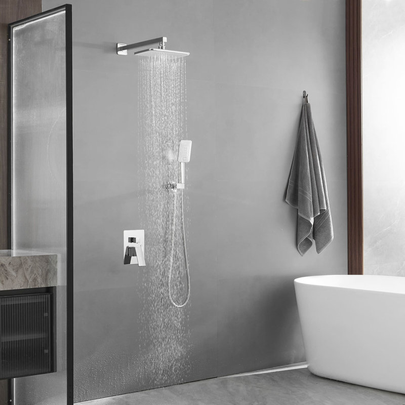 Système de douche mural avec douche à main à une poignée et ensemble de garniture de douche en laiton avec valve brute