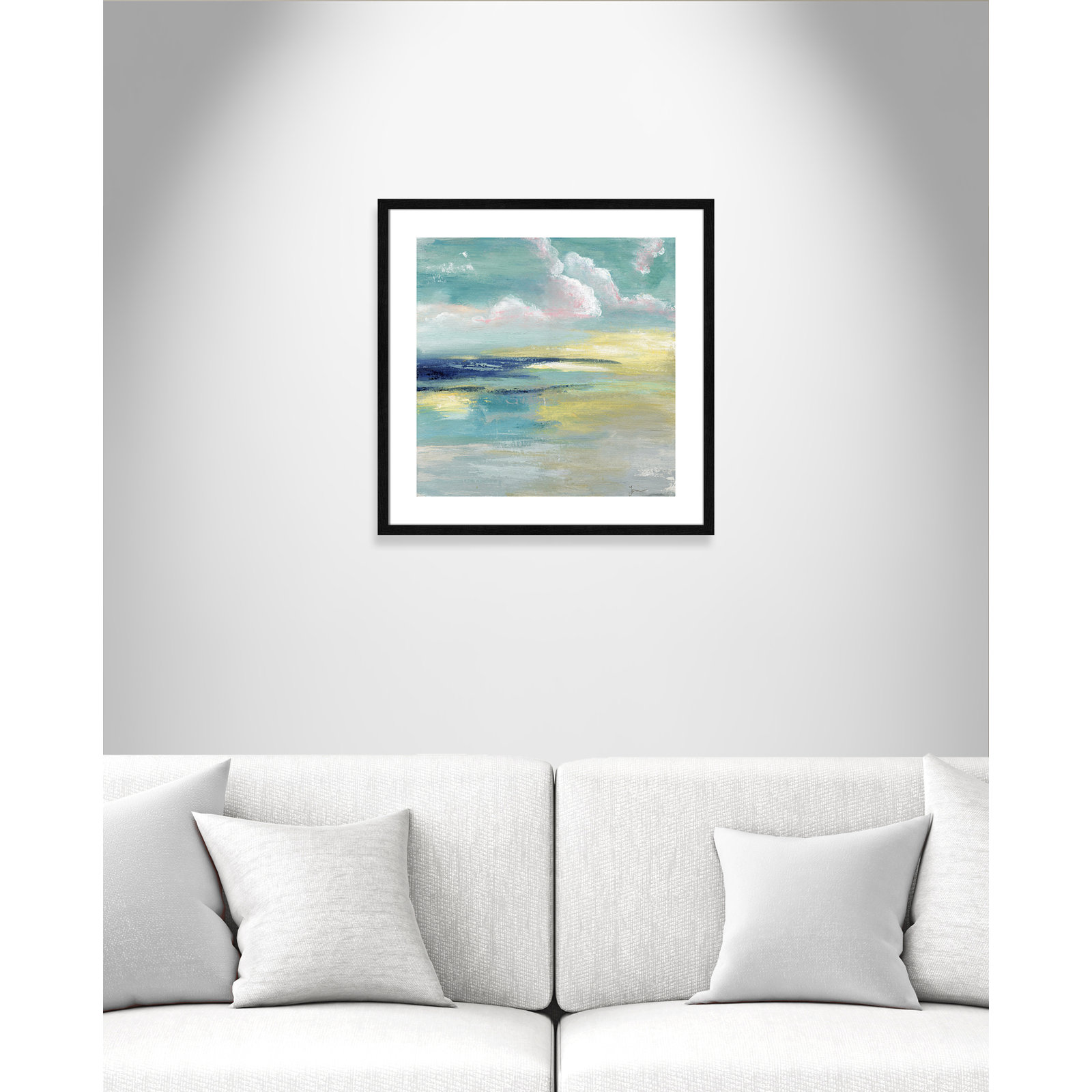 Bertie "Ocean View" Painting by Tava Studios, 24.75" H x 24.75" W x 0.75" D, Black Wood Framed Paper