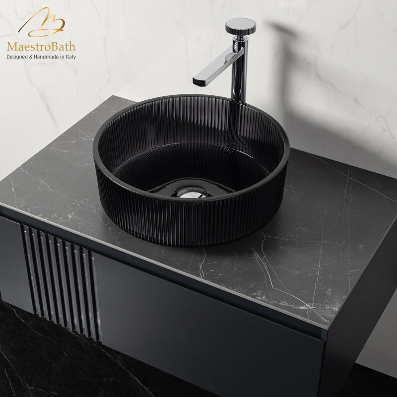 Maestro Bath Lia 15.75'' Crystal Circular Bathroom Sink, Gray