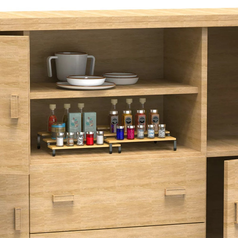 Freestanding Bamboo Spice Rack with Adjustable Racks