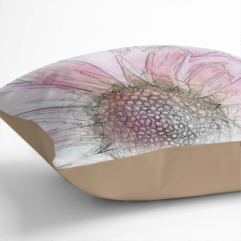Pink Daisy Flower Cushion with Filling, 40cm H x 40cm W x 15cm D, Stone