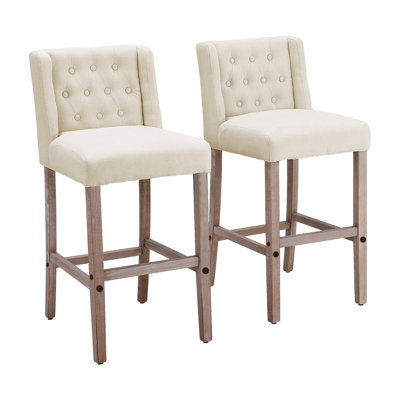 Upholstered Counter Stool with Solid Wood Frame