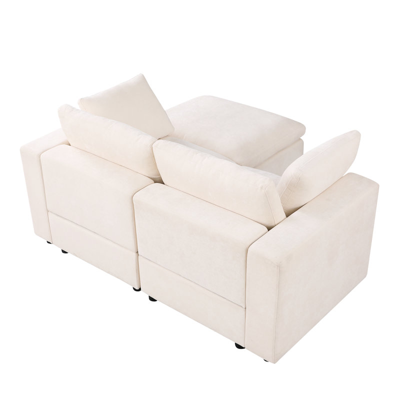 Canapé modulaire en chenille beige avec rangement latéral reconfigurable - pratique pour les petites maisons rembourrées, utilisation modulaire dans le salon de 68,5 po, structure en bois massif robuste, confortable