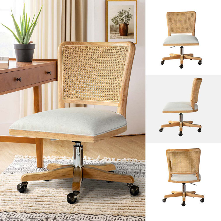 Calcutta Modern Rattan Back Task Chair with Solid Wood Legs by