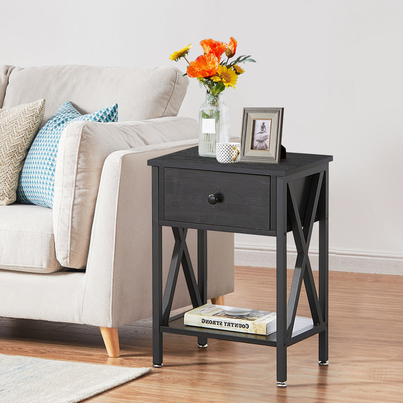 Schreffler End Table with Storage, Black