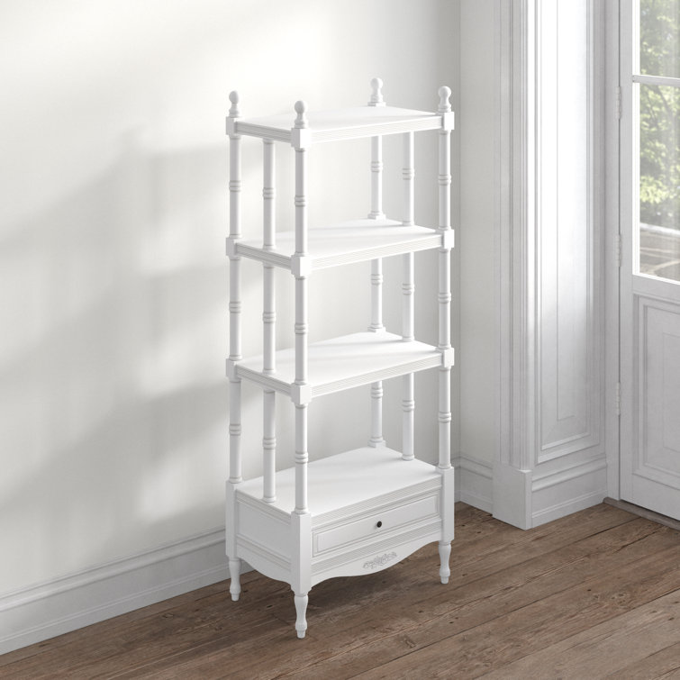 Adella White Wood Distressed Open 5 Shelf Shelving Unit with