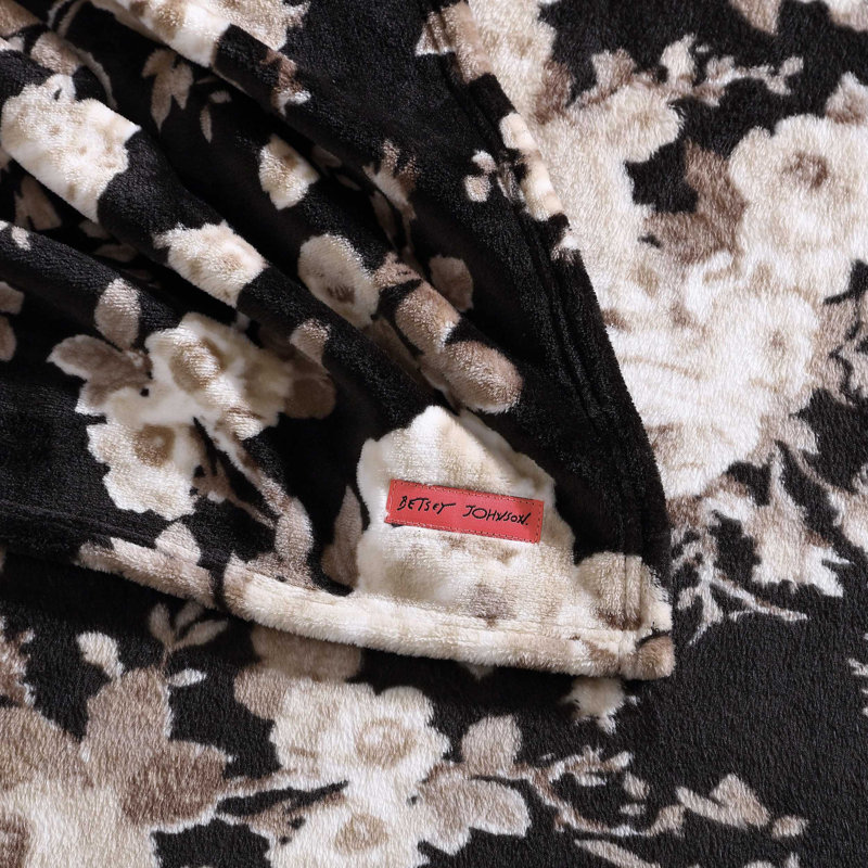 Couvertures en molleton moelleux à imprimé Betsey Johnson, Double/Grand, Noir rétro floral