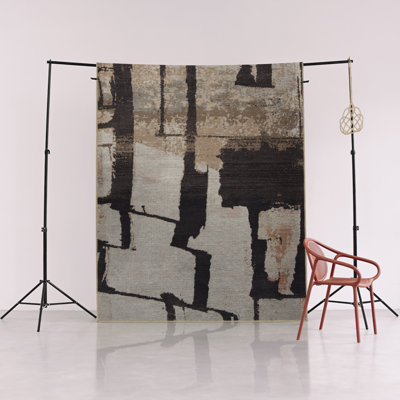 Tapis décoratif moderne à motif abstrait noir et beige