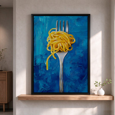 Fork with Spaghetti in Bold Strokes, Framed Canvas Wall Art, Black Frame, 24 x 36 Inch