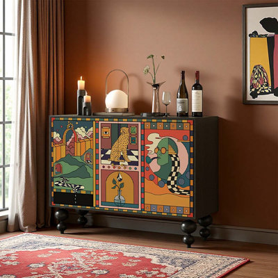 Artistic Flow – Abstract Black Cabinet by Canora Grey