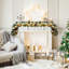 Guirlande de Noël artificielle pré-illuminée de 1,8 m avec lumières DEL, ornements dorés, nœuds et pommes de pin, décoration de Noël pour escalier et foyer