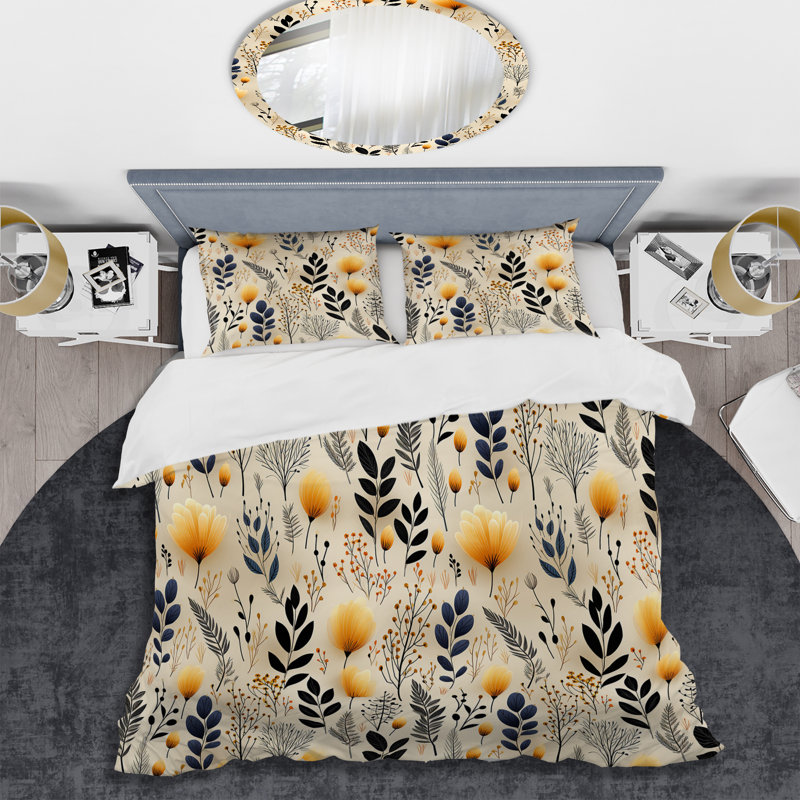 Minimalist Beige Garden Floral Dreams - Ensemble de housse de couette floral, Housse de couette pour très grand lit et 2 très