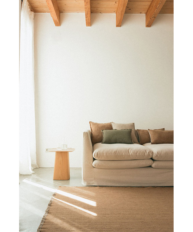 Coussin tissé à la main, Carré 18 po, Ocre