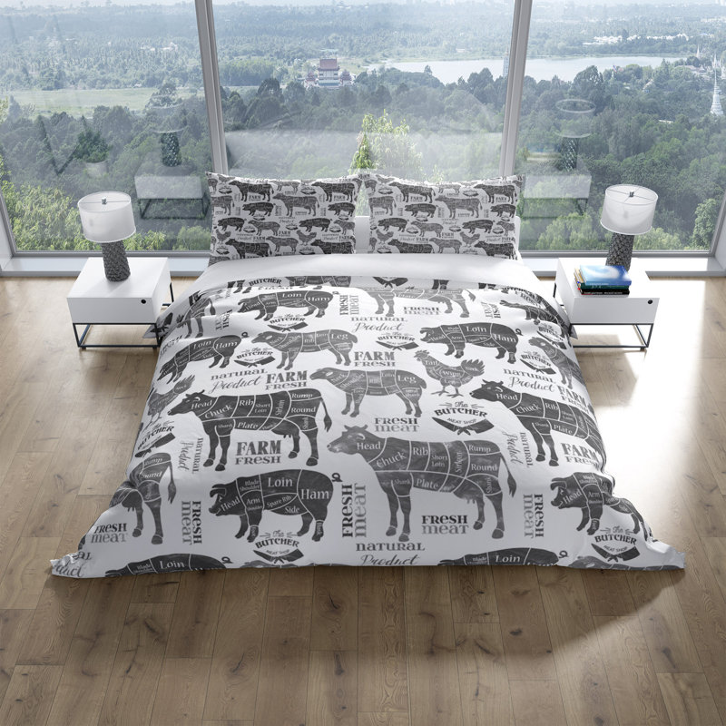 Housse de couette en microfibre grise / blanche, Housse de couette grand et 2 taies décoratives
