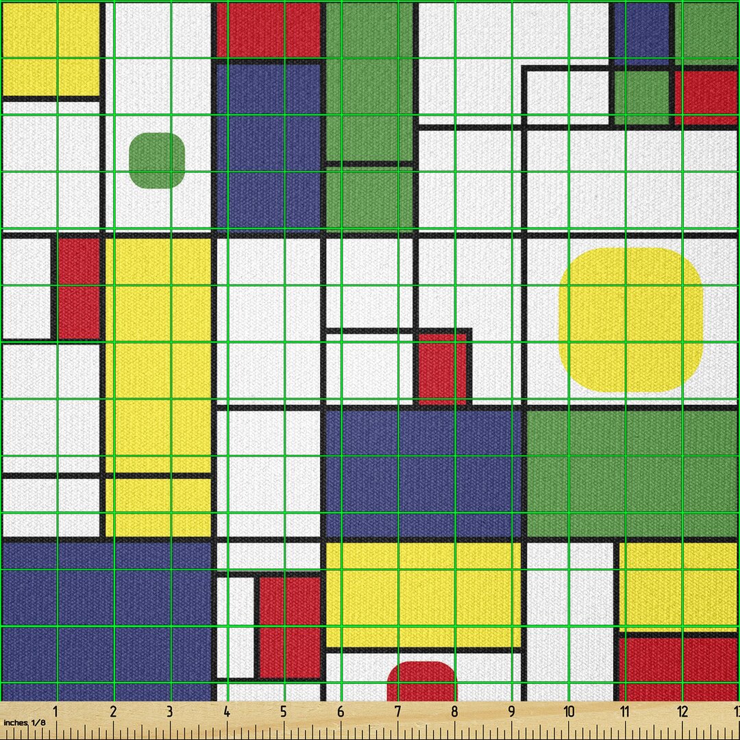 Stoff als Meterware, Modernes Quadrat Runden, Geometrisch, Mehrfarbig Weiß