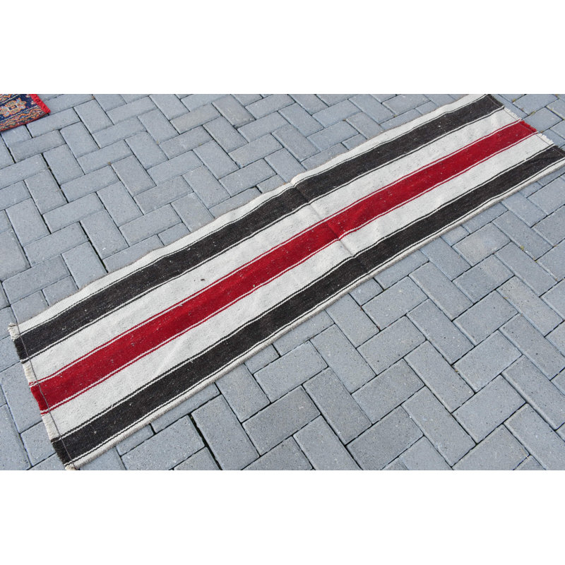 Chemin de table turc Kilim au design rétro pour la maison ou le bureau, idéal pour le couloir en couleur blanche