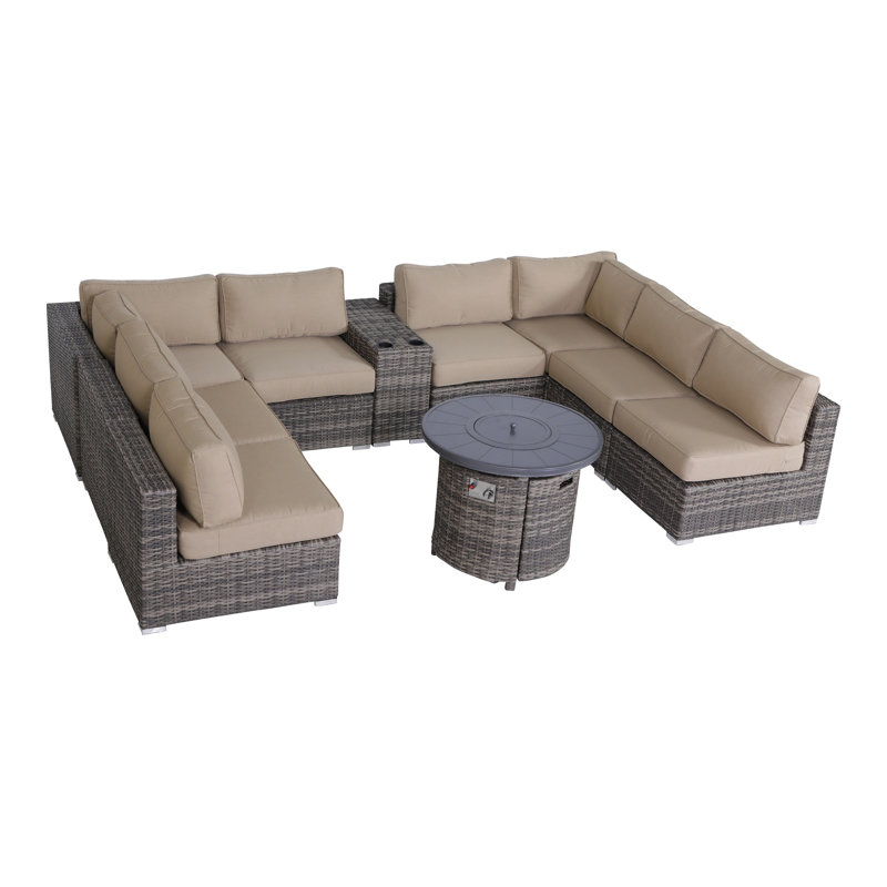 Alieyah Fully Assembled 10 Piece Rattan Sectional Seating Group with Sunbrella Cushions
