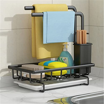 Porte-évier, organisateur d'évier de cuisine, porte-éponge Porte-évier en acier inoxydable pour évier de cuisine avec bac de drainage amovible