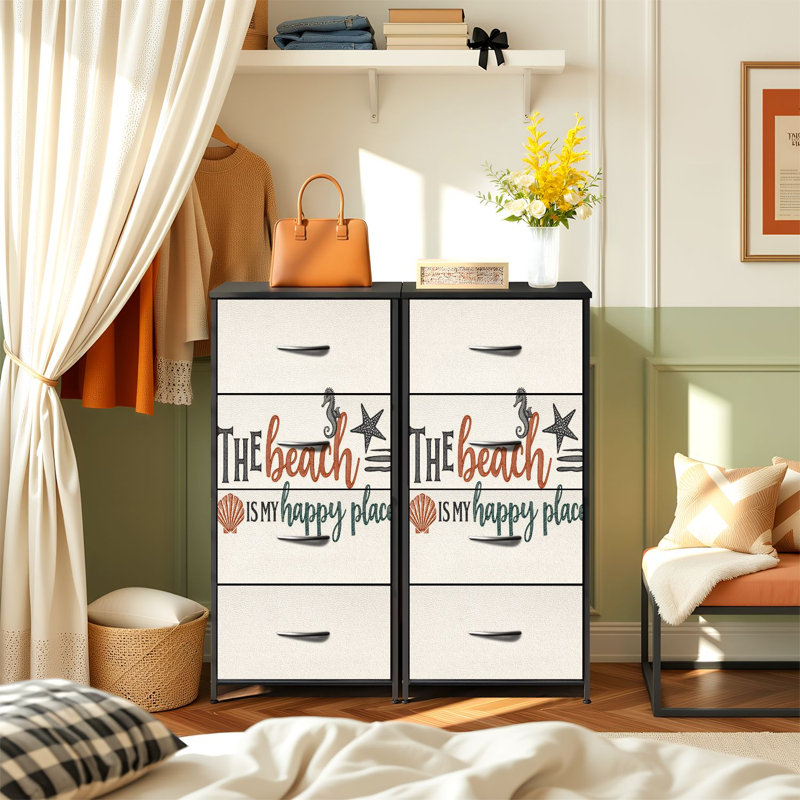 Commode rustique pour la chambre à coucher avec 4 tiroirs de rangement Commode à hippocampes de plage et hippocampes en bord de mer