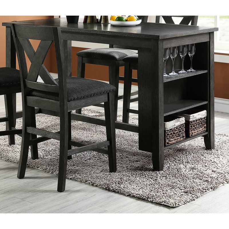 Siège de salle à manger à hauteur de comptoir (2), gris, dossier en X, assise moelleuse avec 2 chaises, bois gris, dossier, coussin de confort