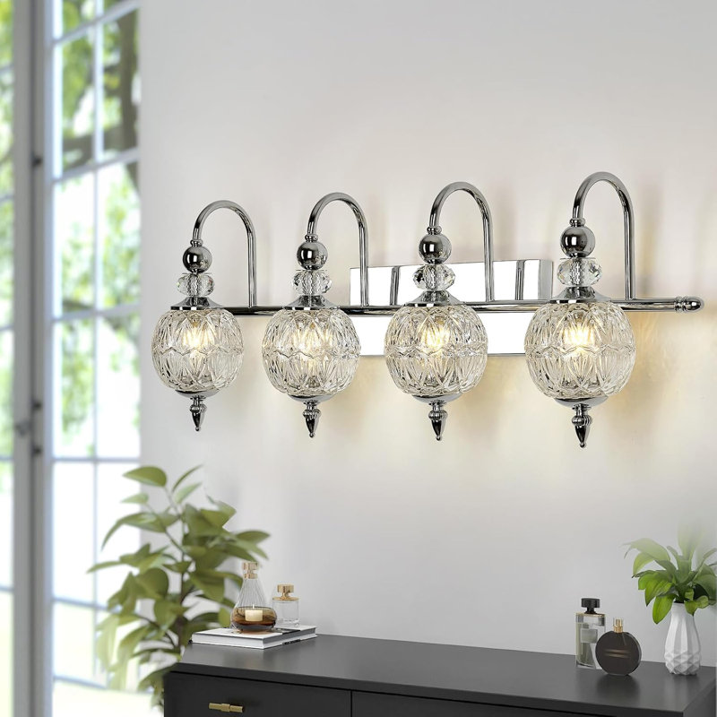 Luminaire de meuble-lavabo moderne avec abat-jour sphérique en verre, applique murale 4 lumières pour salle de bain, chambre à coucher, cuisine et couloir, conception Mid-Century, compatible avec les ampoules G9