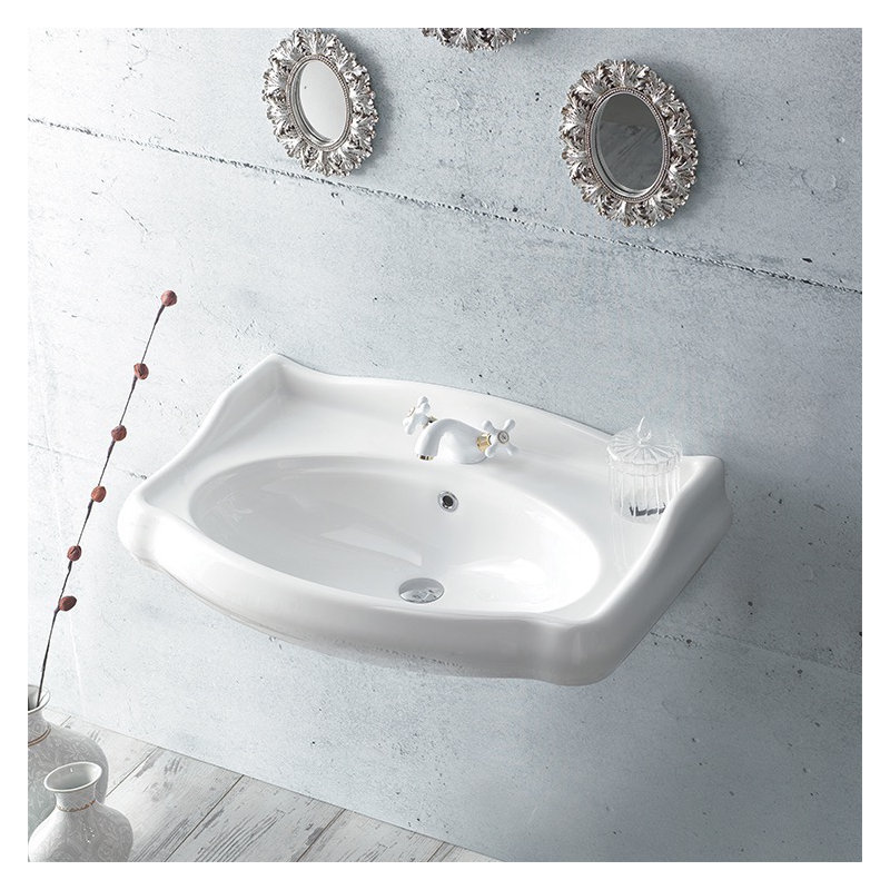 CeraStyle By Nameeks 21.06'' Glossy White Ceramic Rectangular Bathroom Sink with Overflow, Single Hole