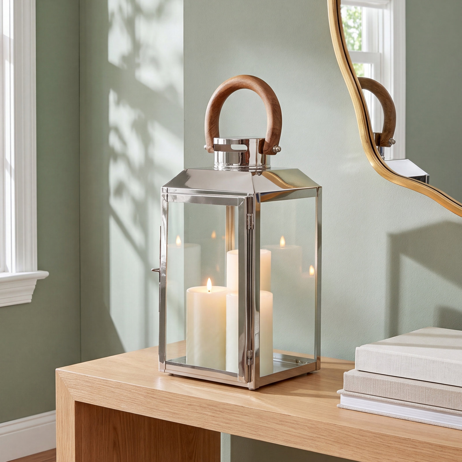 Tabletop Lantern, 15.25" H x 8.50" W x 8" D