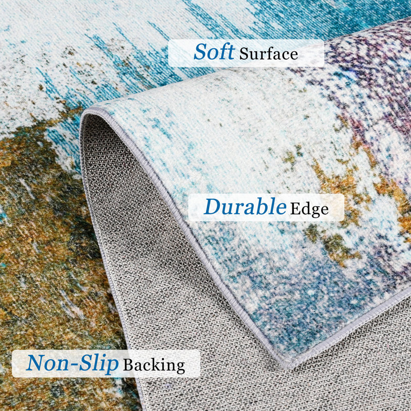 Fillender Washable Area Rugs Non-Slip Modern Abstract Soft For Living Room Entryway Bedroom, Rectangle 6' x 9', Blue
