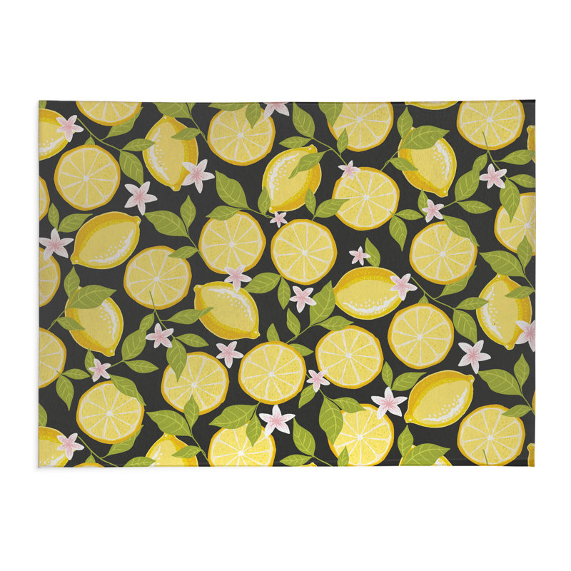 Tapis de cuisine anti-dérapant léger Lemons, Gris anthracite, Rectangulaire 2 pi x 3 pi