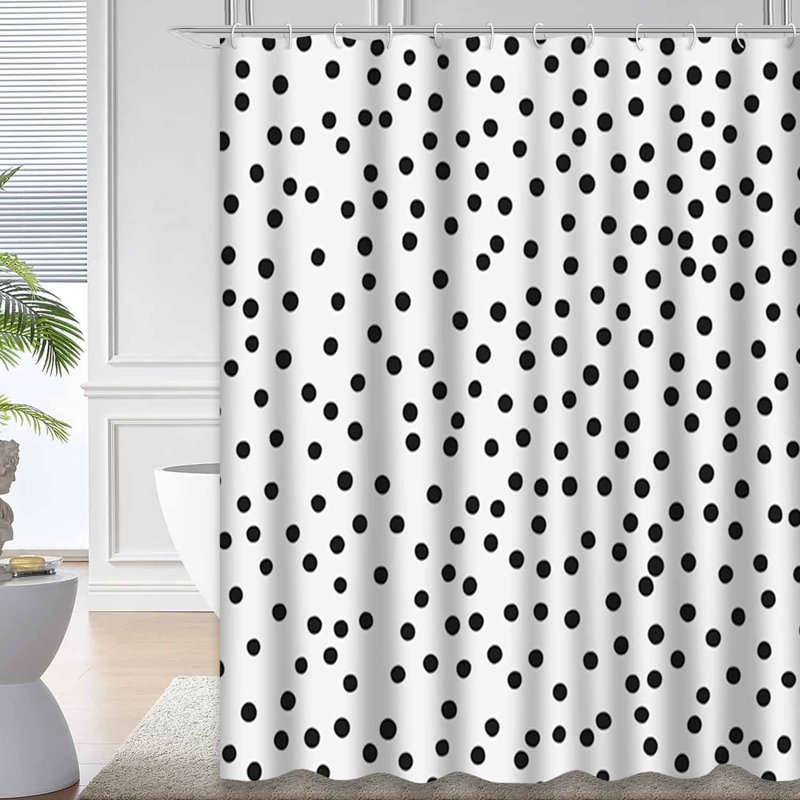 Rideau de douche abstrait abstrait à pois noirs avec 12 crochets, L 72 po x l 72 po