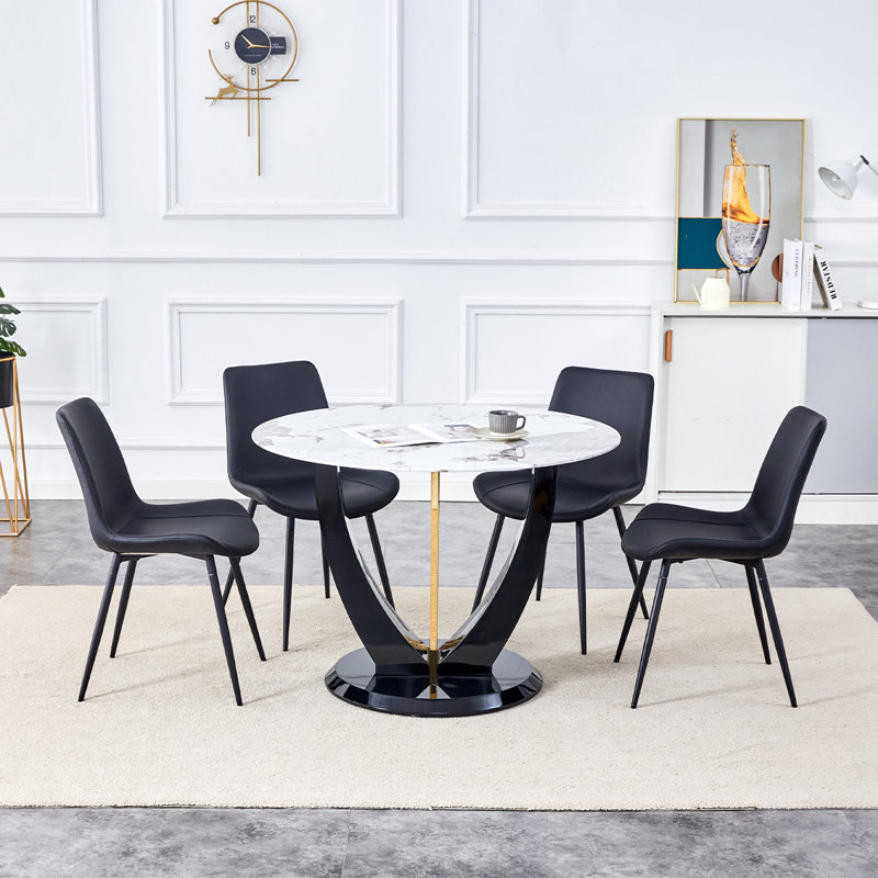Round Dining Table Set, 5, Black