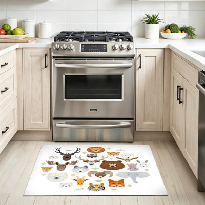 Orange Machine Washable,Big Animal Cartoon of Fox Bear Indoor Area Rug